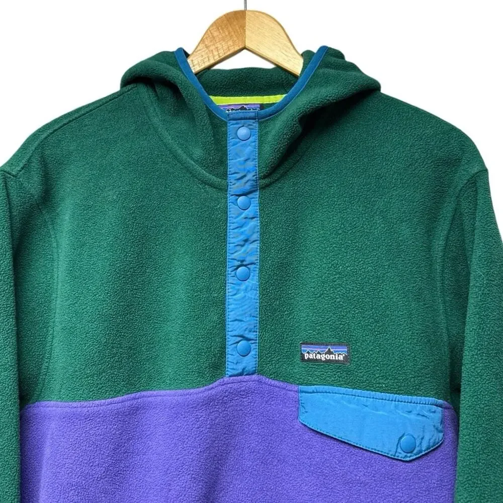 Patagonia Men’s Size Large Synchilla Snap-T Hoodie Green Purple Blue Fleece Gorp